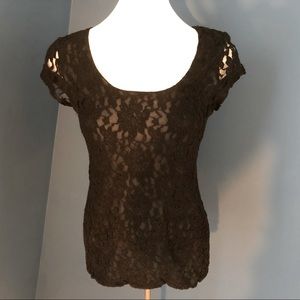 AK Anne Klein black lace short sleeved